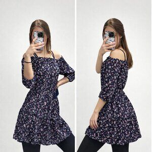 SIZE S navy blue floral dress off the shoulder